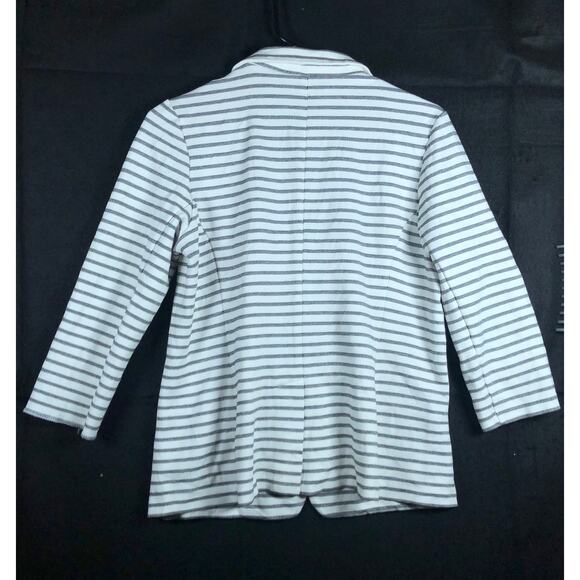 Tahari Womens Jacket White Gray Striped Button Blazer Stretch Large - Picture 10 of 12